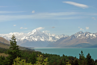 The snow-laden cloud blowing off the summit of Mount Cook looks like a flag in this 2004 photo.