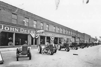 A 1941 photo of tractors outside a John Deere dealership in Wichita, Kansas.