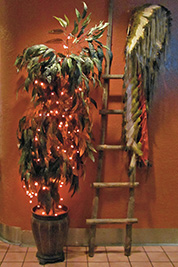 A photographic image of a plant decorated in mini lights.
