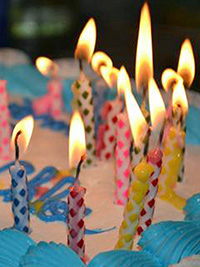 A photographic image of lit birthday candles.