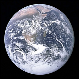 A photographic image of Earth from Apollo 17. NASA Image number AS17-148-22727, Photo courtesy of the Smithsonian National Air and Space Museum.