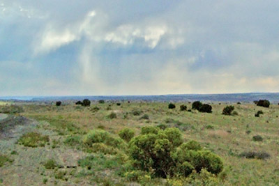 A photographic image of virga in central New Mexico.