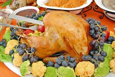 A photographic image of a Thanksgiving dinner.