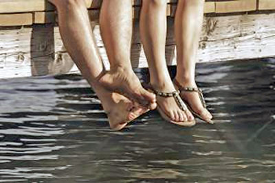 A photographic image of a couple's feet.