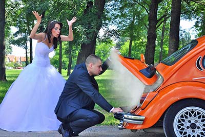 A photographic image of wedding car trouble.