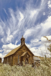 A photographic image of an abandoned church.