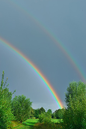 A photographic image of a double rainbow.