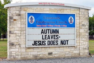 A photographic image of a church sign.