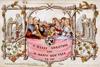 A reproduction of the first Christmas card.
