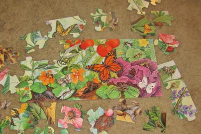 A photographic image of a partially completed floor puzzle.