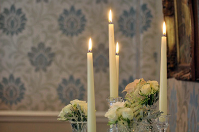 A photographic image of illuminated candles.