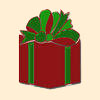 An image of a red and green gift.